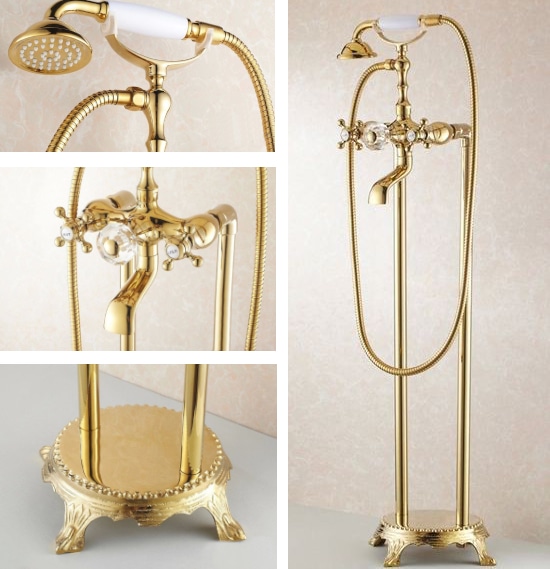 Freestanding Classic Gold Bathtub Faucet And Shower Set  -  Shower Sets & Bathtub Faucets