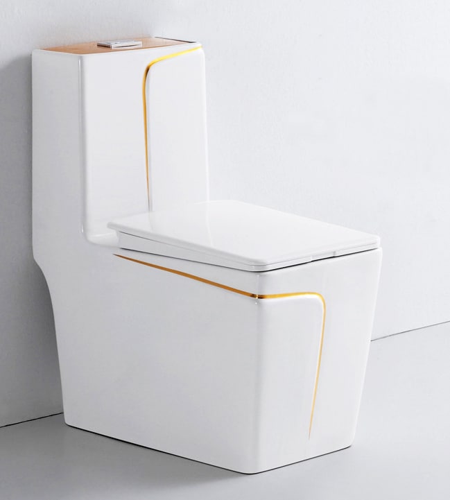 Angular Toilet With An Elegant Gold Stripe  -  Gold Toilets