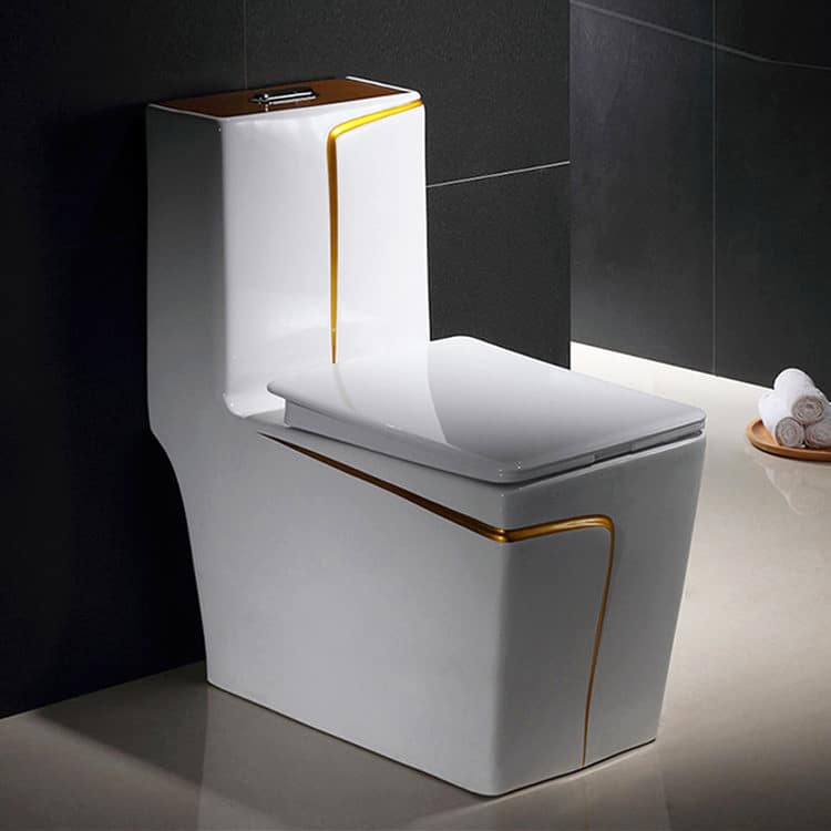 Angular Toilet With An Elegant Gold Stripe  -  Gold Toilets