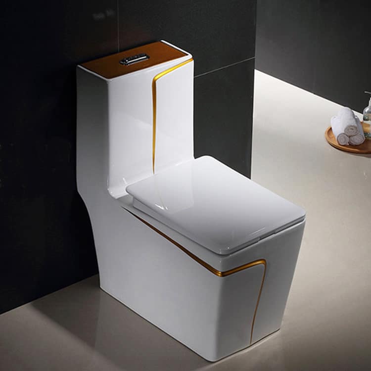 Angular Toilet With An Elegant Gold Stripe  -  Gold Toilets