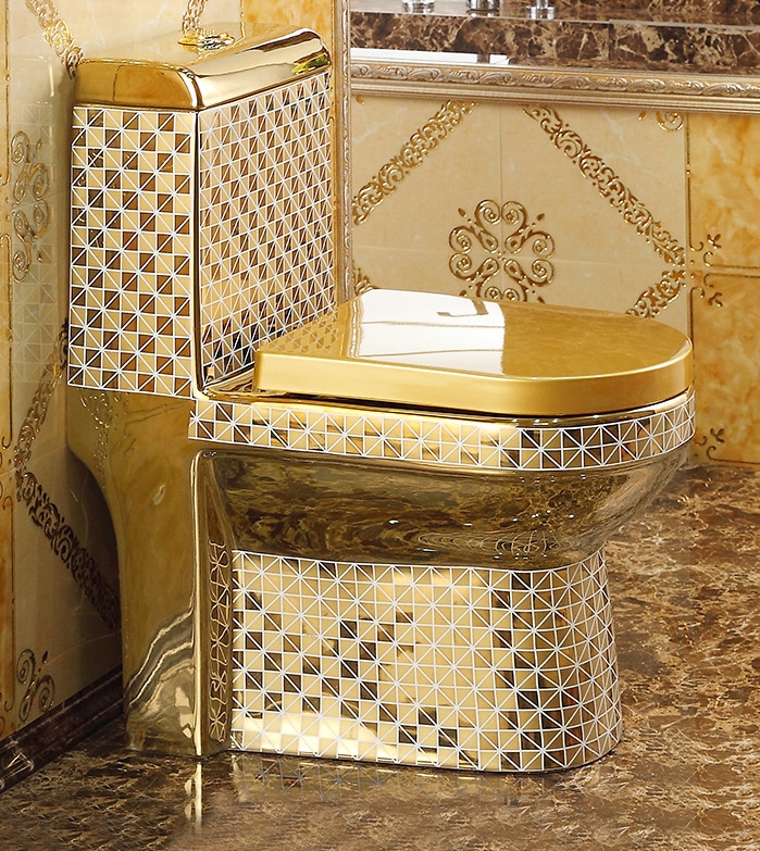Deluxe Gold Toilet With Diamonds Pattern  -  Gold Toilets