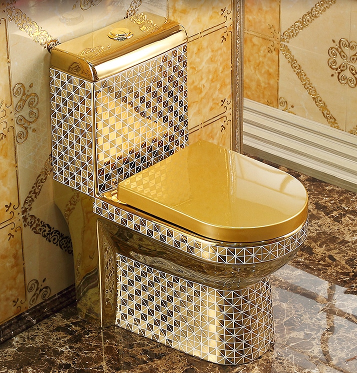 Deluxe Gold Toilet With Diamonds Pattern  -  Gold Toilets