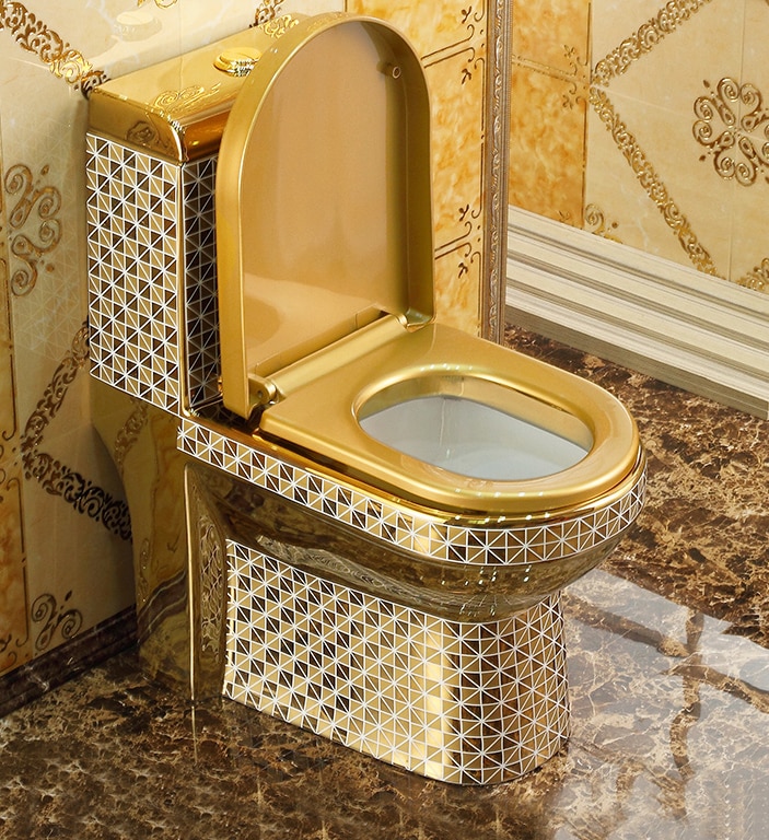 Deluxe Gold Toilet With Diamonds Pattern  -  Gold Toilets