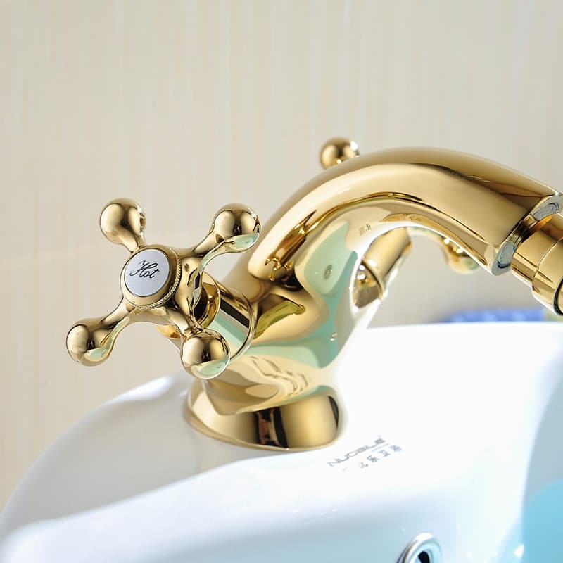 Retro Dual Handle Gold Bathroom Basin Faucet  -  Gold Water Taps & Faucets