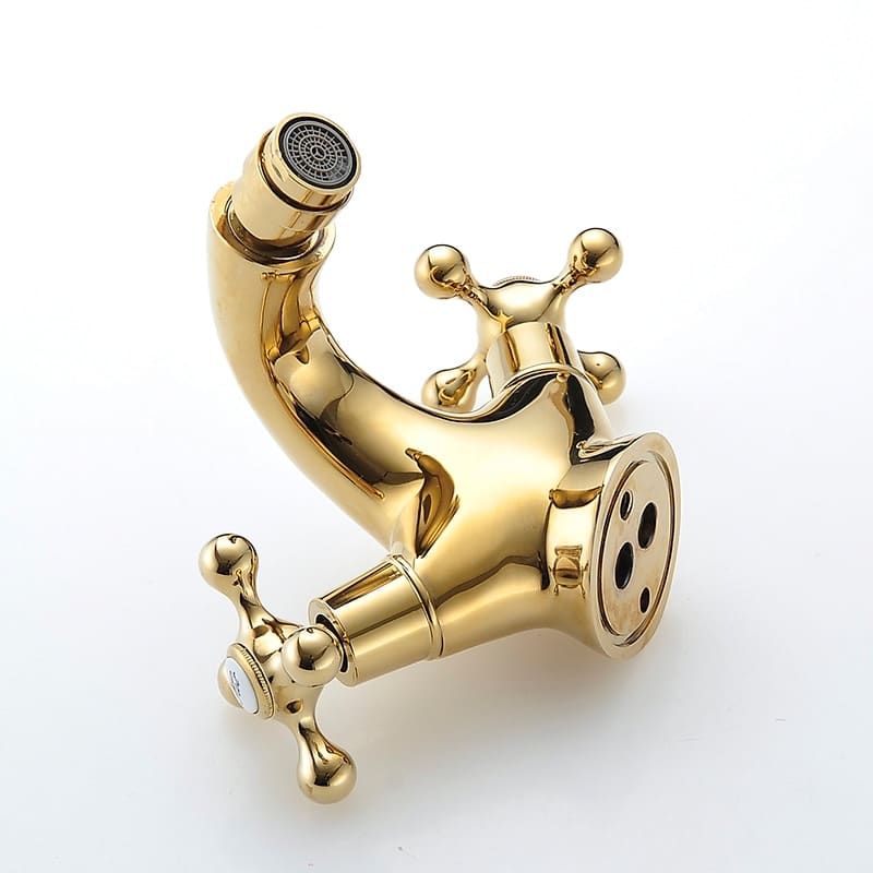 Retro Dual Handle Gold Bathroom Basin Faucet  -  Gold Water Taps & Faucets