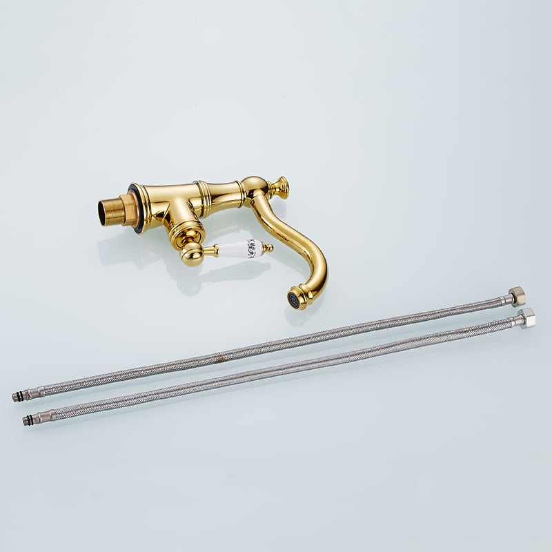 Vintage Gold Bathroom Single Handle Faucet With Diamond  -  Gold Water Taps & Faucets
