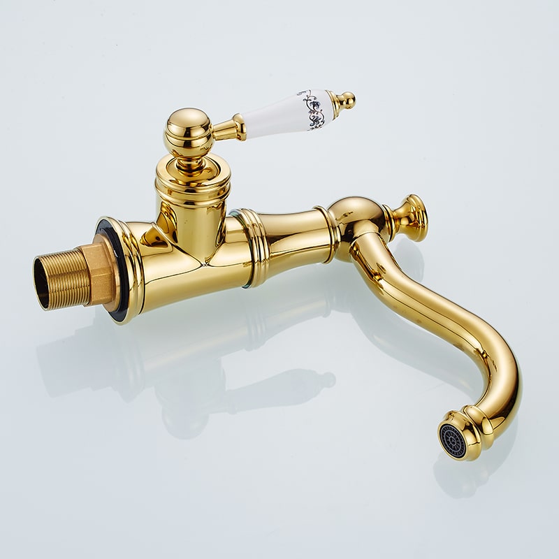 Vintage Gold Bathroom Single Handle Faucet With Diamond  -  Gold Water Taps & Faucets