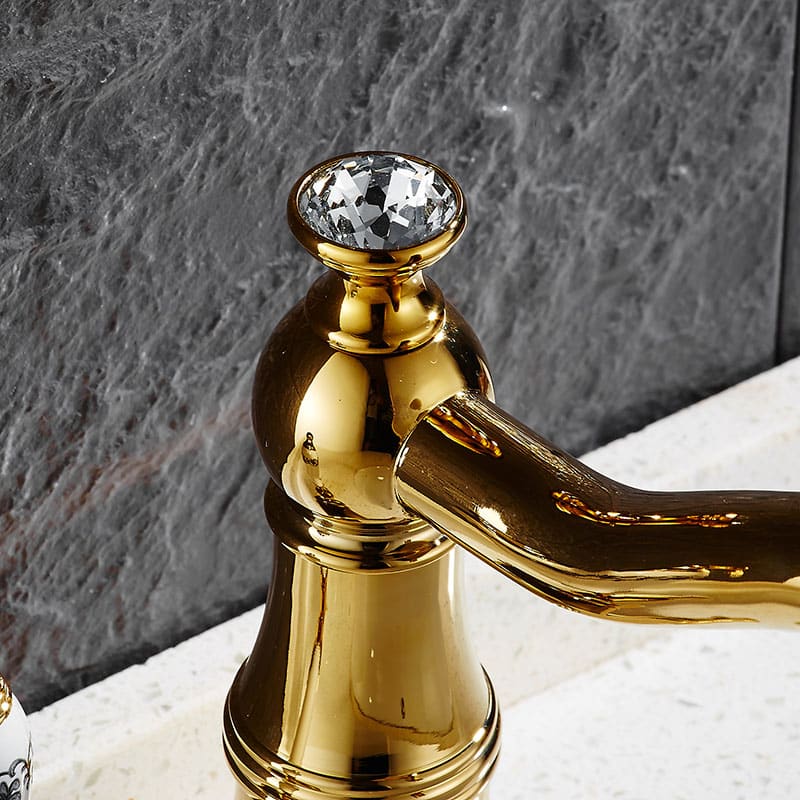 Vintage Gold Bathroom Single Handle Faucet With Diamond  -  Gold Water Taps & Faucets