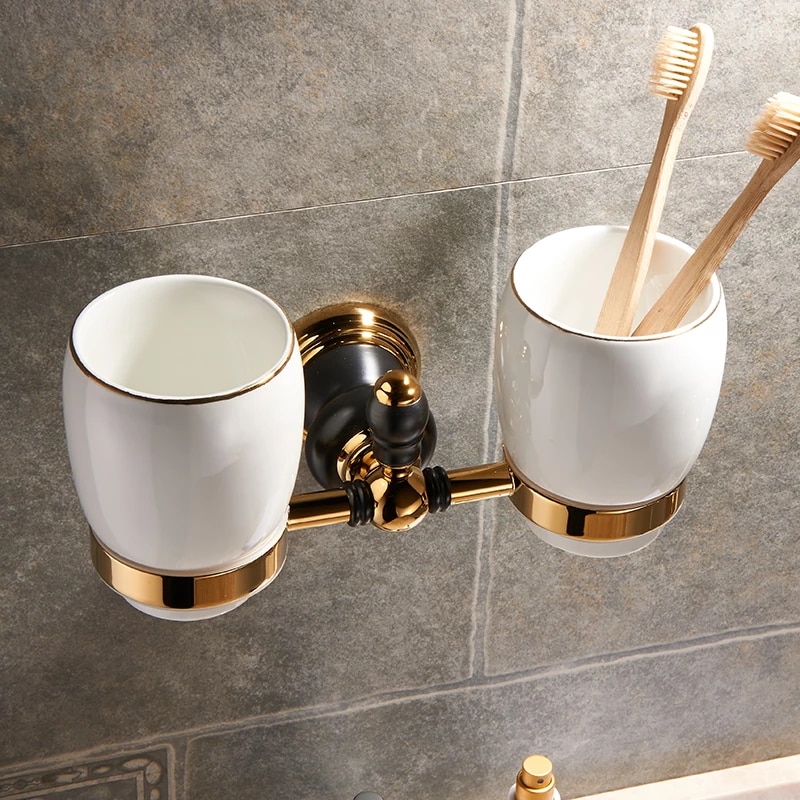 Retro Black And Gold Bathroom Set  -  Bathroom Accessories