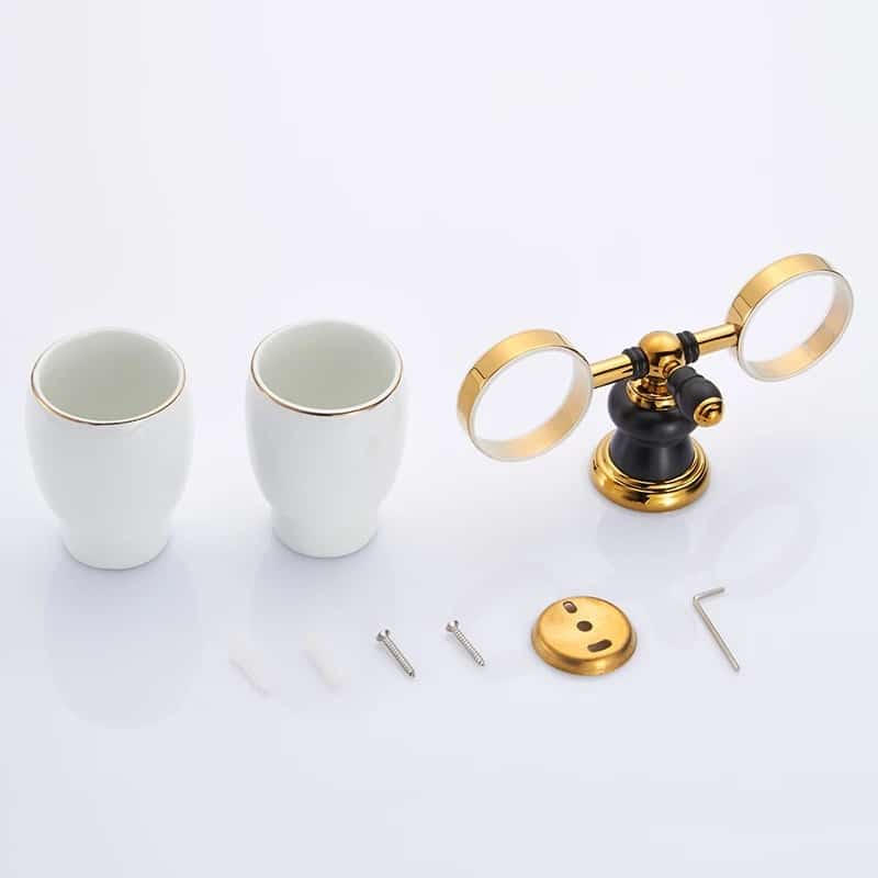 Retro Black And Gold Double Cup-Toothbrush Holder  -  Bathroom Accessories