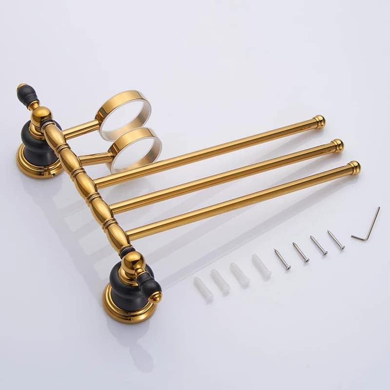 Retro Black And Gold Double Cup-Toothbrush Holder & Towel Holder  -  Bathroom Accessories