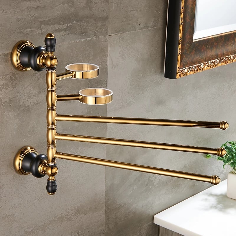Retro Black And Gold Double Cup-Toothbrush Holder & Towel Holder  -  Bathroom Accessories