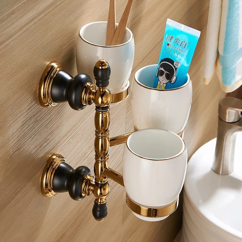 Retro Black And Gold Bathroom Set  -  Bathroom Accessories