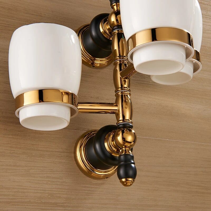 Retro Black And Gold Triple Cup-Toothbrush Holder  -  Bathroom Accessories