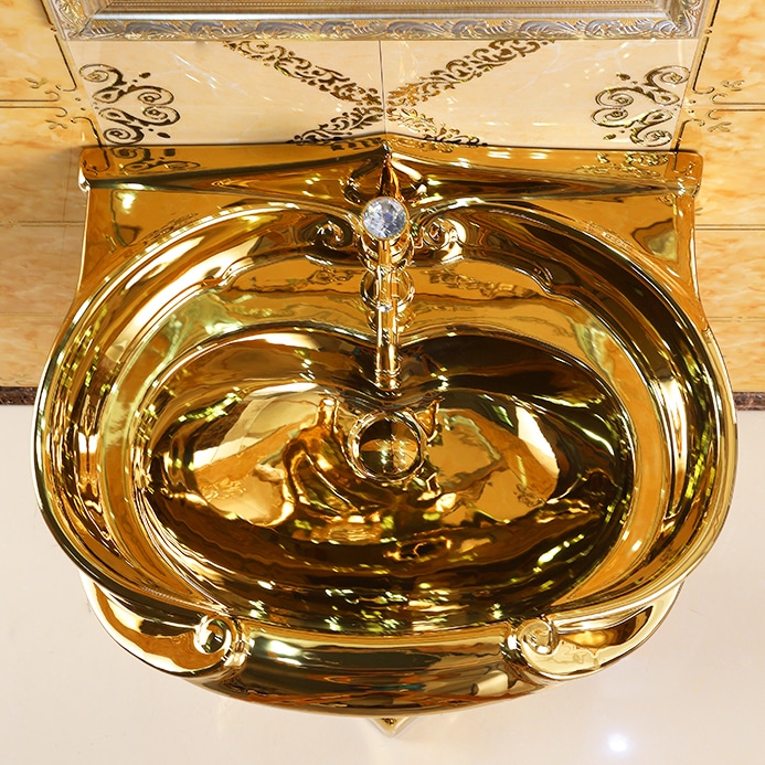 Royal Plain Gold Pedestal Basin  -  Gold Bathroom Basins / Sinks