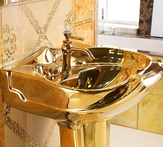 Royal Plain Gold Pedestal Basin  -  Gold Bathroom Basins / Sinks