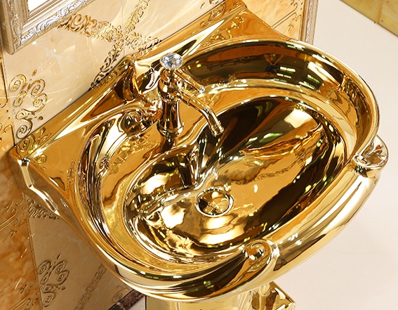 Royal Plain Gold Pedestal Basin  -  Gold Bathroom Basins / Sinks