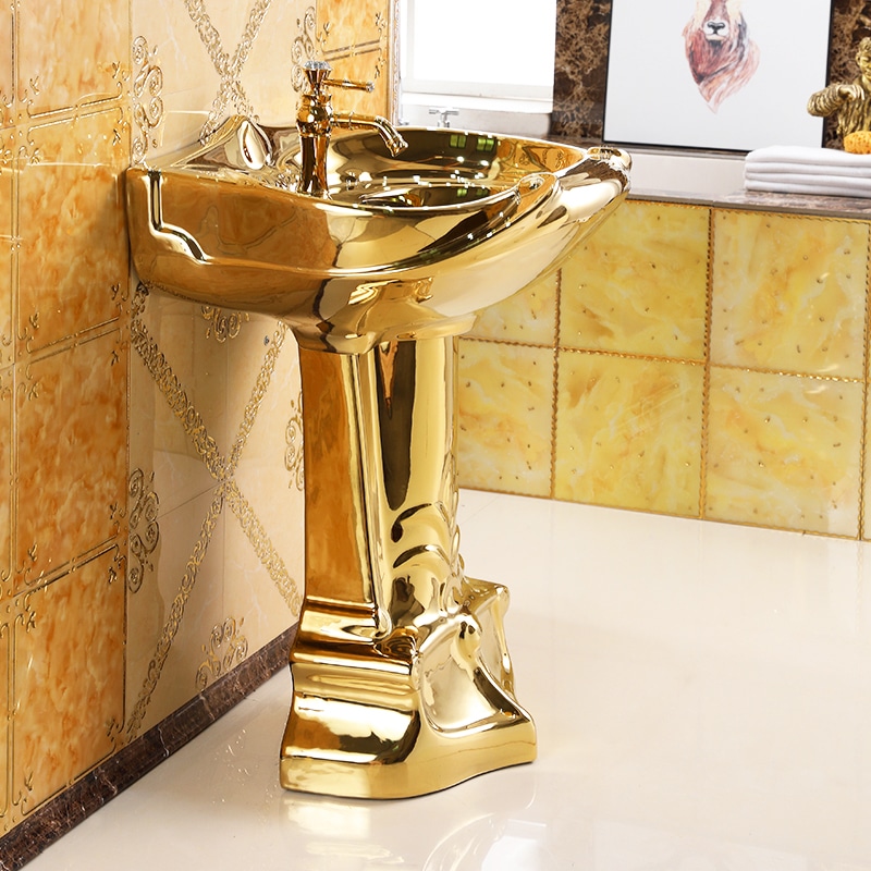 Royal Plain Gold Pedestal Basin  -  Gold Bathroom Basins / Sinks