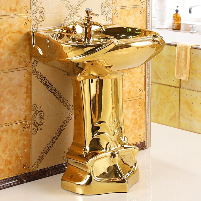 Royal Plain Gold Pedestal Basin  -  Gold Bathroom Basins / Sinks