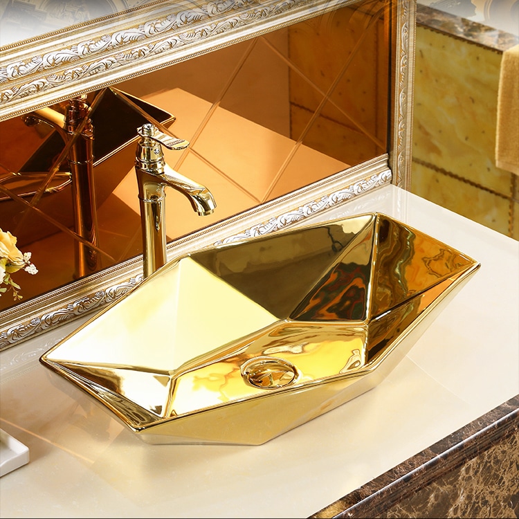 Angular Plain Gold Bathroom Basin (Large)  -  Gold Bathroom Basins / Sinks