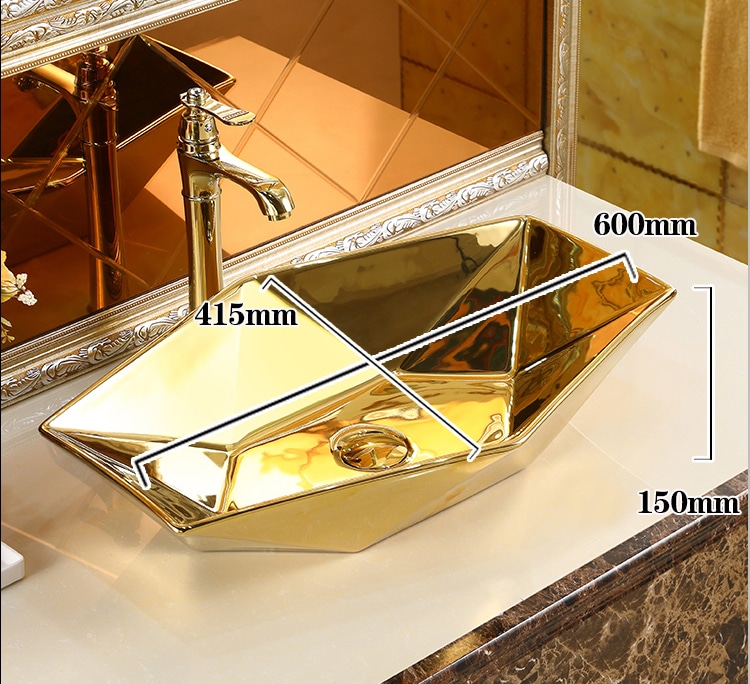 Angular Plain Gold Bathroom Basin (Large)  -  Gold Bathroom Basins / Sinks