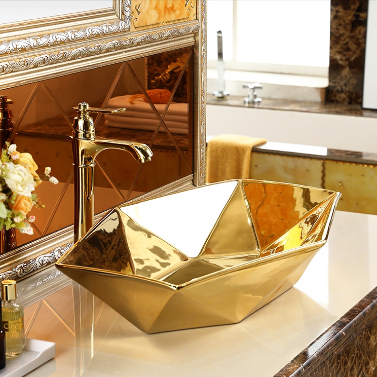 Angular Plain Gold Bathroom Basin (Large)  -  Gold Bathroom Basins / Sinks
