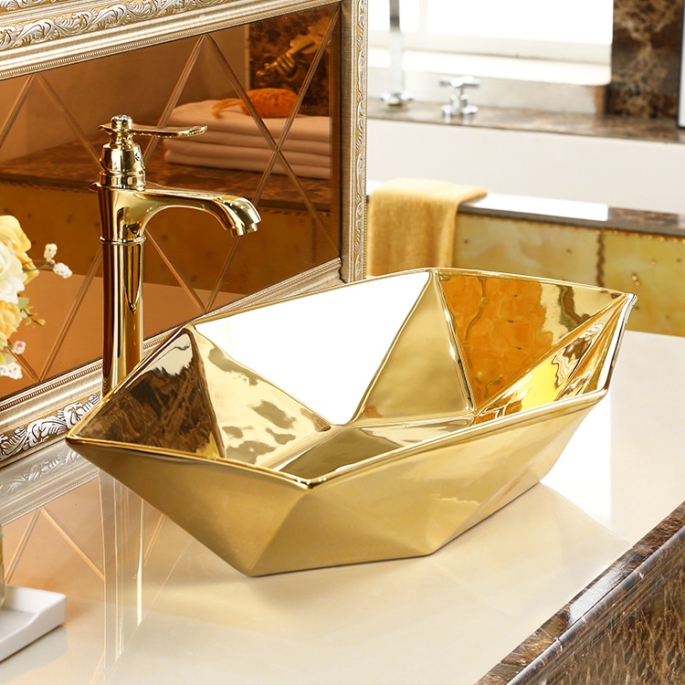 Angular Plain Gold Bathroom Basin (Large)  -  Gold Bathroom Basins / Sinks
