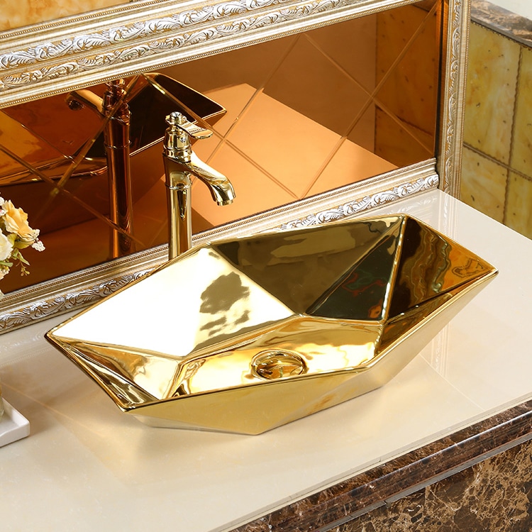 Angular Plain Gold Bathroom Basin (Large)  -  Gold Bathroom Basins / Sinks