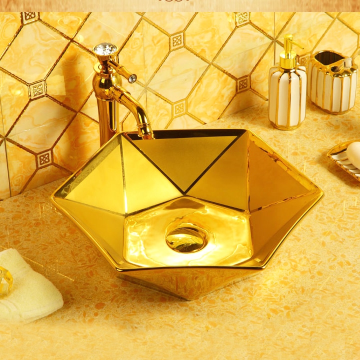 Angular Plain Gold Bathroom Basin (Small)  -  Gold Bathroom Basins / Sinks