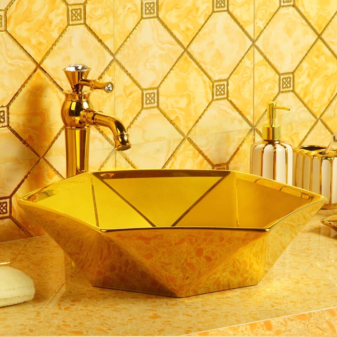 Angular Plain Gold Bathroom Basin (Small)  -  Gold Bathroom Basins / Sinks