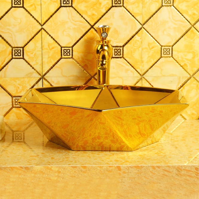 Angular Plain Gold Bathroom Basin (Small)  -  Gold Bathroom Basins / Sinks