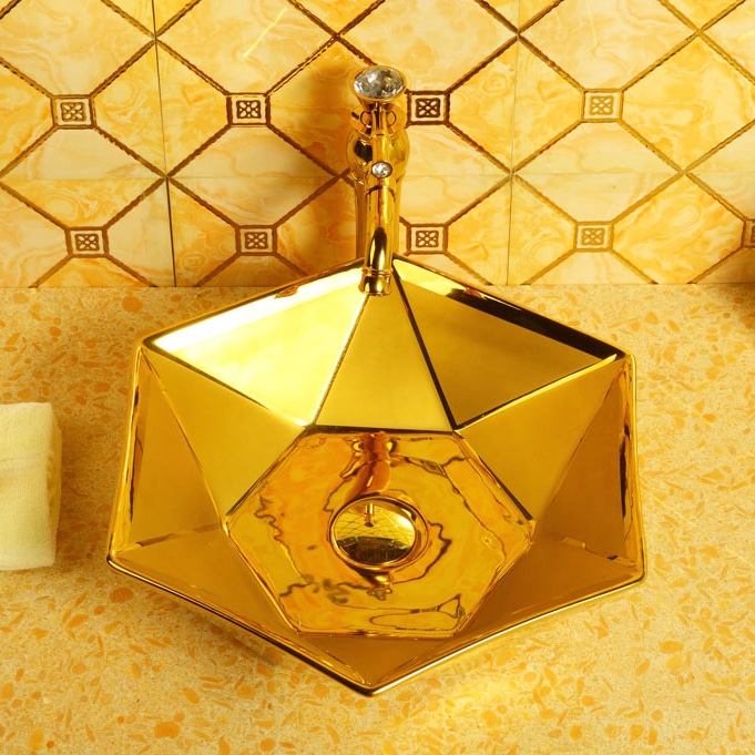 Angular Plain Gold Bathroom Basin (Small)  -  Gold Bathroom Basins / Sinks
