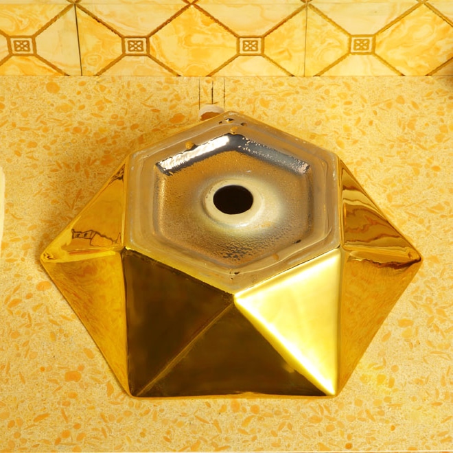 Angular Plain Gold Bathroom Basin (Small)  -  Gold Bathroom Basins / Sinks