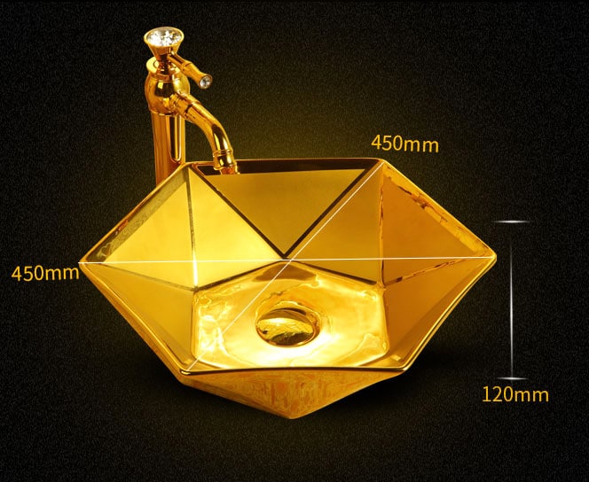 Angular Plain Gold Bathroom Basin (Small)  -  Gold Bathroom Basins / Sinks