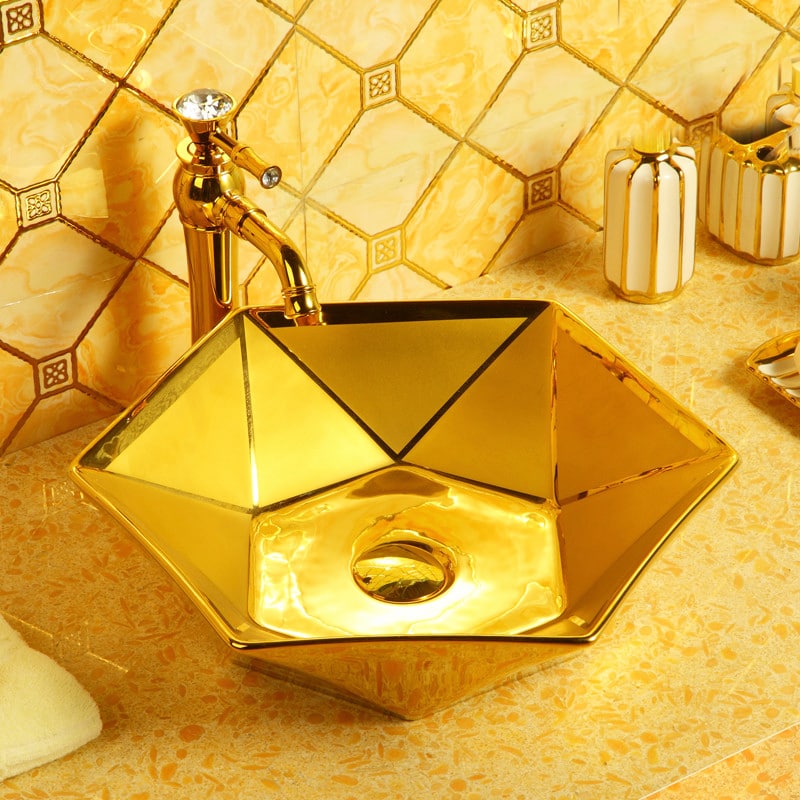 Angular Plain Gold Bathroom Basin (Small)  -  Gold Bathroom Basins / Sinks