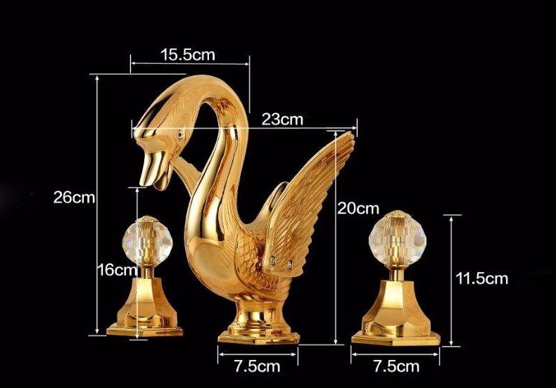 Gold Swan Dual Handle Bathroom Faucet  -  Gold Water Taps & Faucets