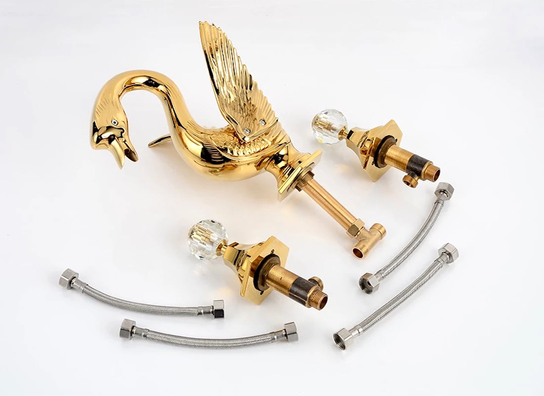 Gold Swan Dual Handle Bathroom Faucet  -  Gold Water Taps & Faucets