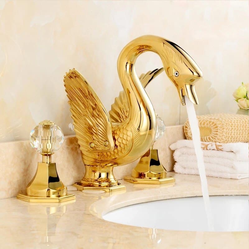 Gold Swan Dual Handle Bathroom Faucet  -  Gold Water Taps & Faucets