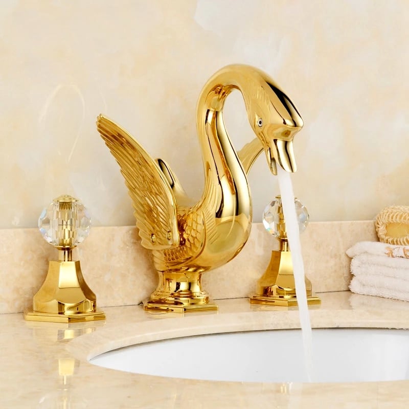 Gold Swan Dual Handle Bathroom Faucet  -  Gold Water Taps & Faucets