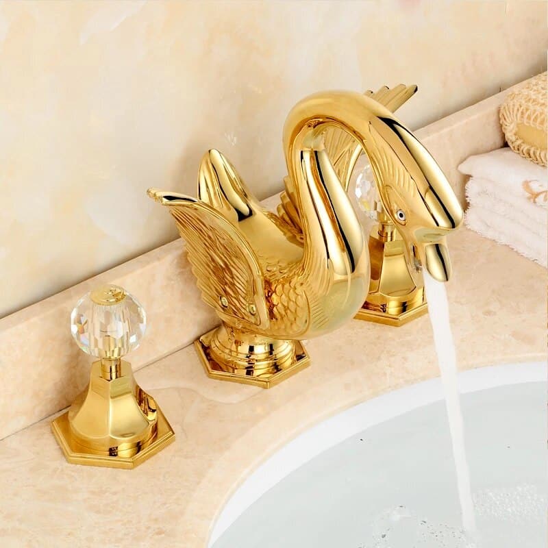 Gold Swan Dual Handle Bathroom Faucet  -  Gold Water Taps & Faucets