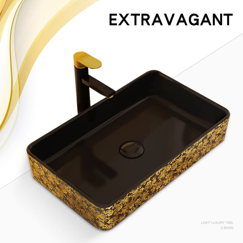 Luxury Black And Gold Rectangular Bathroom Basin  -  Gold Bathroom Basins / Sinks