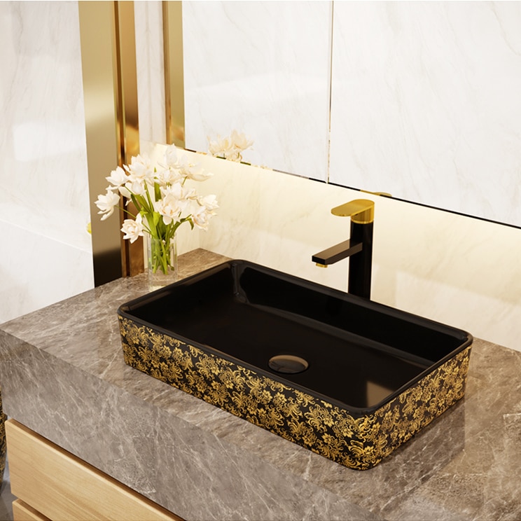 Luxury Black And Gold Rectangular Bathroom Basin  -  Gold Bathroom Basins / Sinks