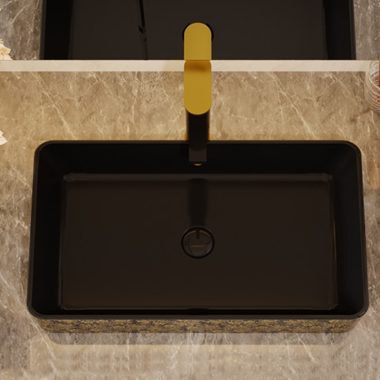 Luxury Black And Gold Rectangular Bathroom Basin  -  Gold Bathroom Basins / Sinks