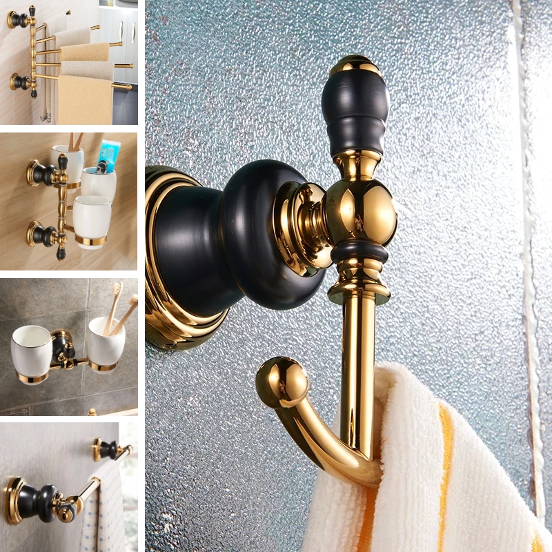 Retro Black And Gold Bathroom Set  -  Bathroom Accessories