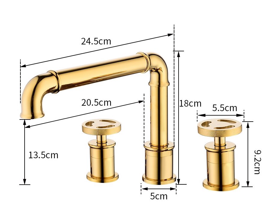 Retro Industrial Dual Handle Gold Bathroom Faucet  -  Gold Water Taps & Faucets