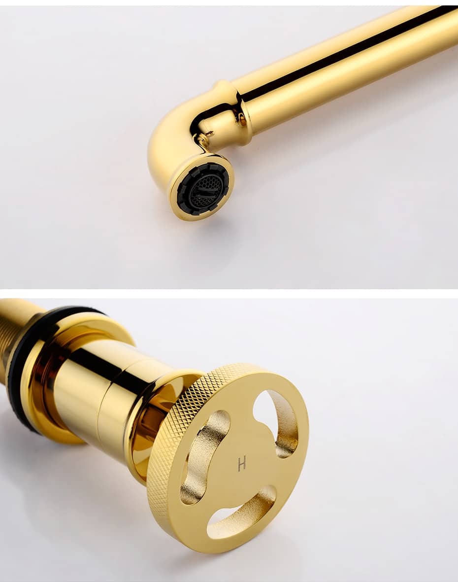 Retro Industrial Dual Handle Gold Bathroom Faucet  -  Gold Water Taps & Faucets