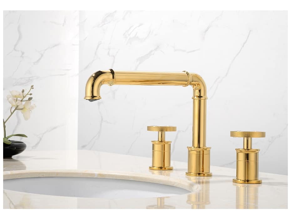Retro Industrial Dual Handle Gold Bathroom Faucet  -  Gold Water Taps & Faucets