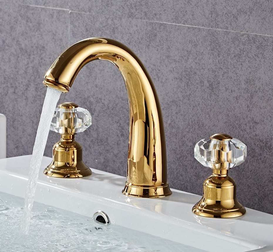 Modern Gold Dual Handle Bathroom Faucet  -  Gold Water Taps & Faucets