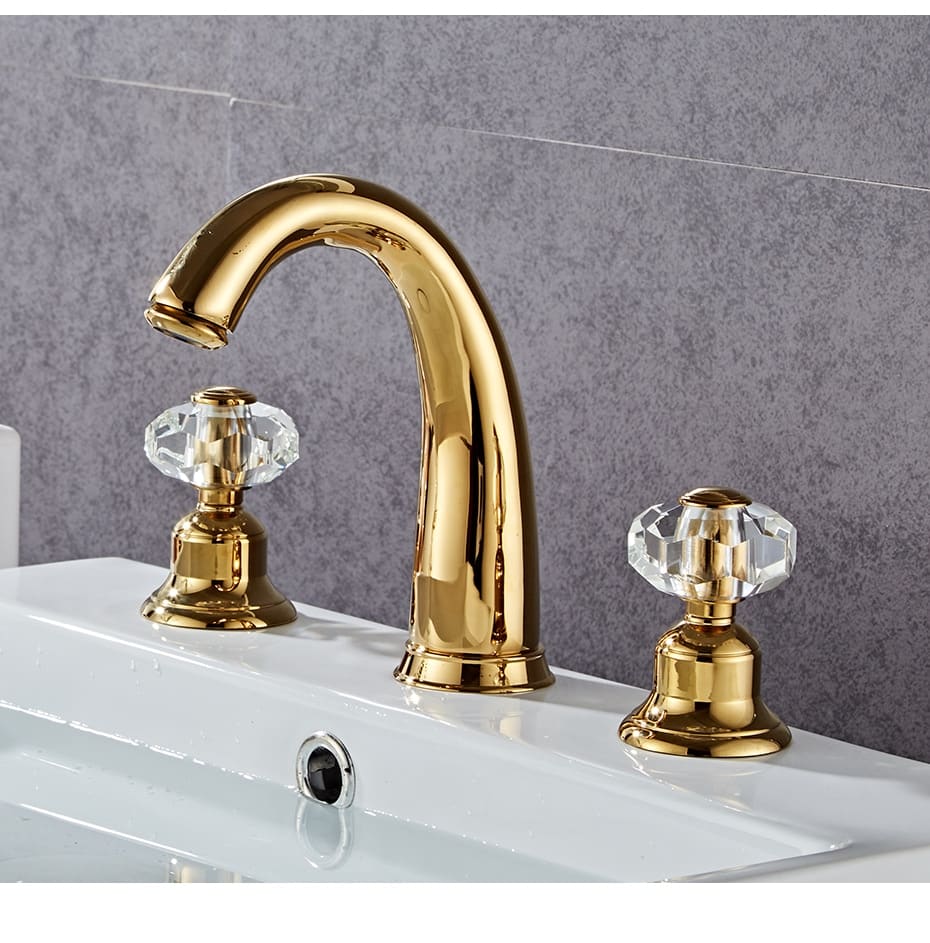 Modern Gold Dual Handle Bathroom Faucet  -  Gold Water Taps & Faucets