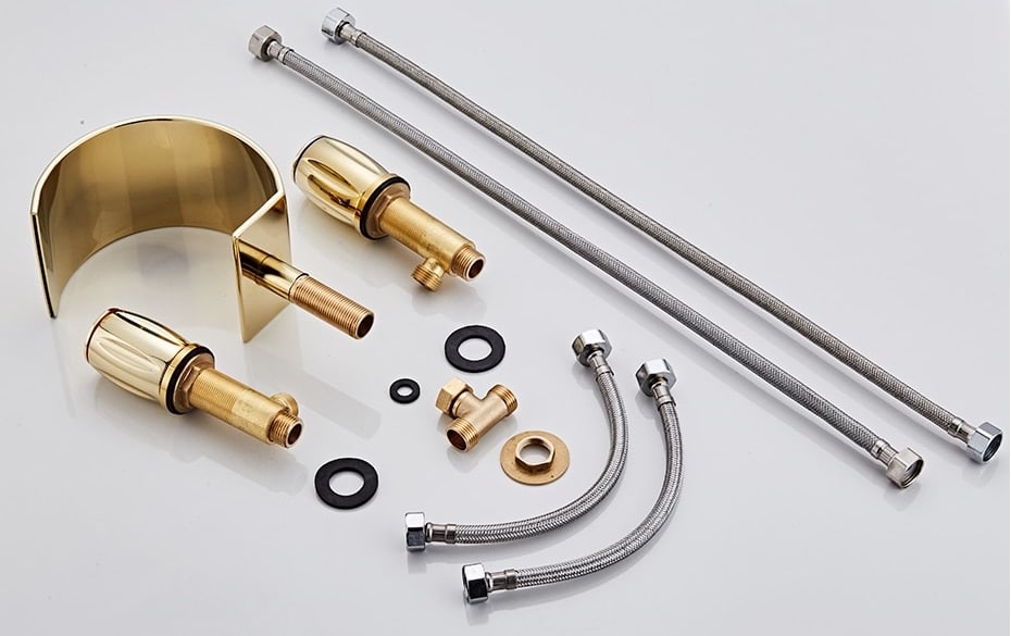 Slim Dual Handle Gold Waterfall Bathroom Faucet  -  Gold Water Taps & Faucets